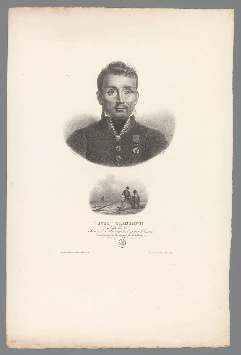 Portret van Ives Tremintin by anonymous, print, 1827-1833