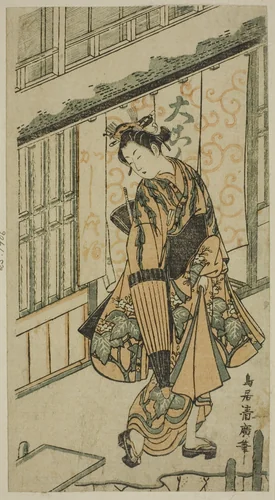 Young Woman Holding an Umbrella by Torii Kiyohiro, print, 1745-1755