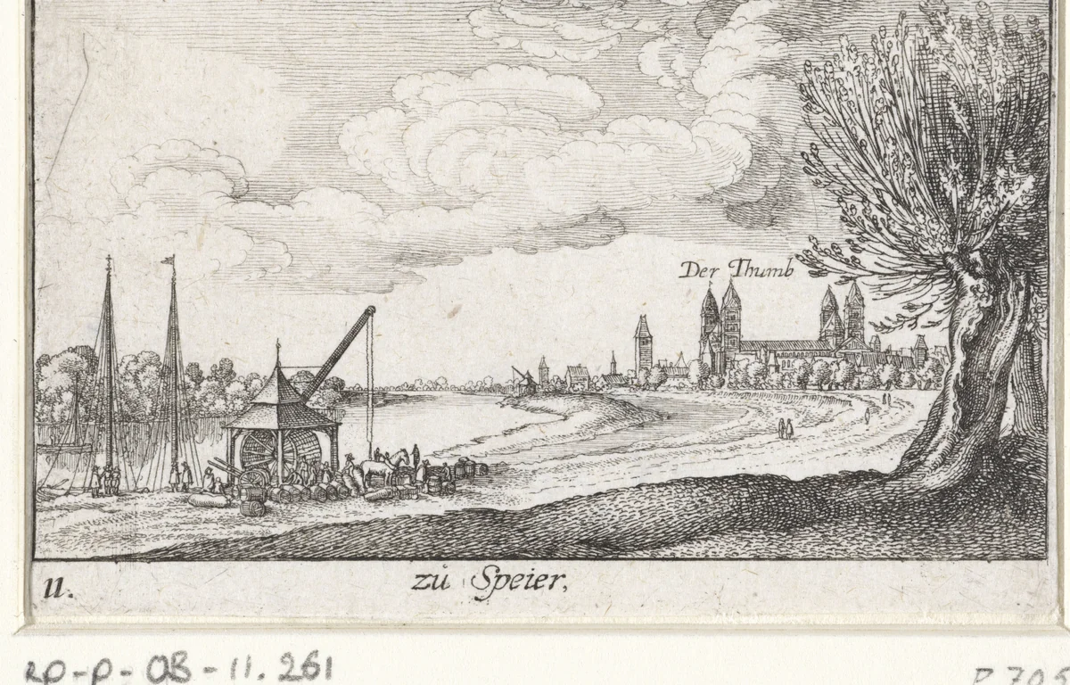 Gezicht op Speyer by Wenceslaus Hollar, print, 1635