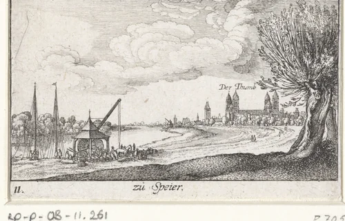 Gezicht op Speyer by Wenceslaus Hollar, print, 1635