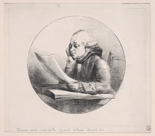 Portrait of a Man Reading by Dominique Vivant Denon, print, 1760-1825