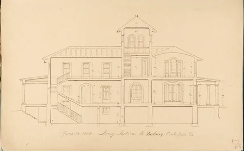 House of R. Dabney, Powhatan, Virginia (long section) by Alexander Jackson Davis, drawing, 1858