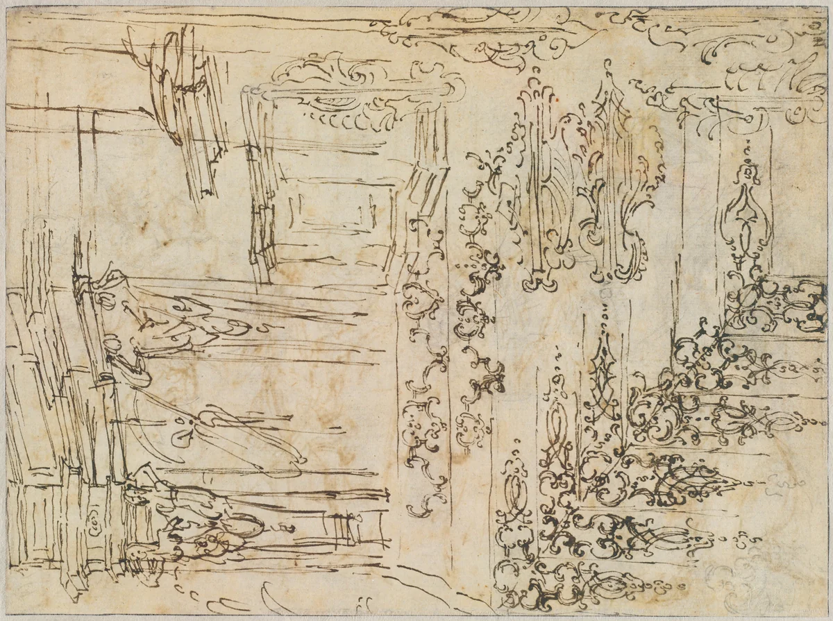 Studies of Ornament and Architecture by Claude Gillot, drawing, 1705-1715