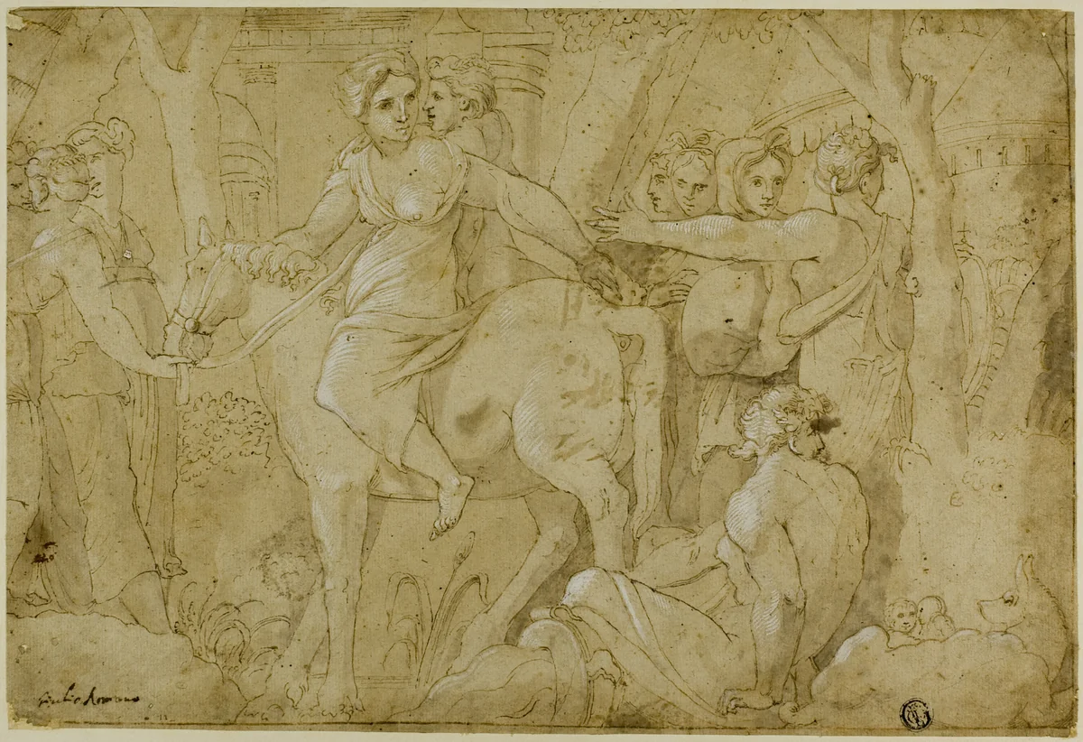 Flight of Clelia by Polidoro Caldara, drawing, 1519-1529