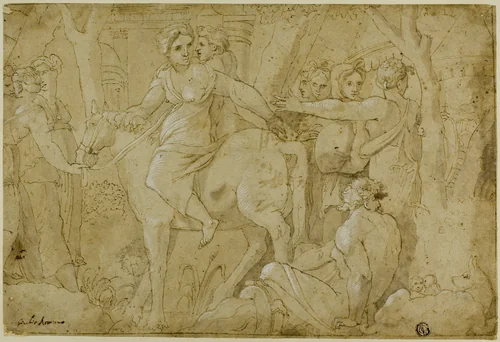 Flight of Clelia by Polidoro Caldara, drawing, 1519-1529