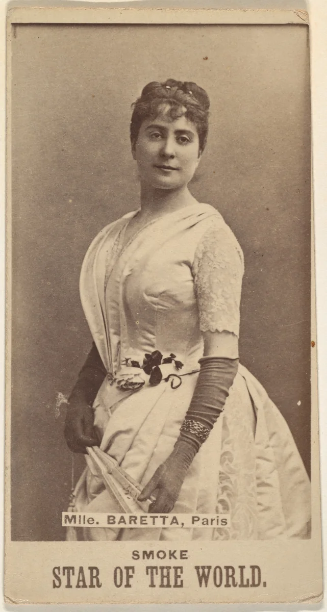 Mlle. Baretta, Paris, from the Star of the World series (N672), issued by A. Hershey & Bros. to promote Star of the World Tobacco by A. Hershey & Bros., photograph, 1883-1892