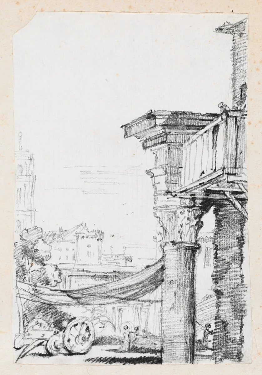 A Balcony in the Roman Forum by Joseph-Marie Vien, drawing, 1744-1750
