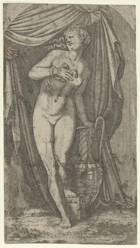 Cleopatra bitten by an Asp by Léon Davent, print, 1540-1556
