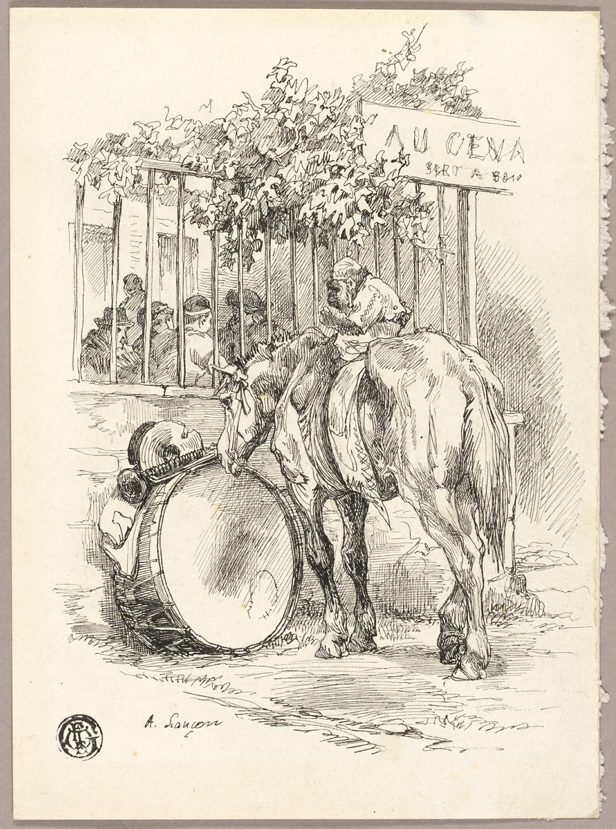 Horse with Monkey on Back by Auguste Andre Lançon, drawing, 1856-1887