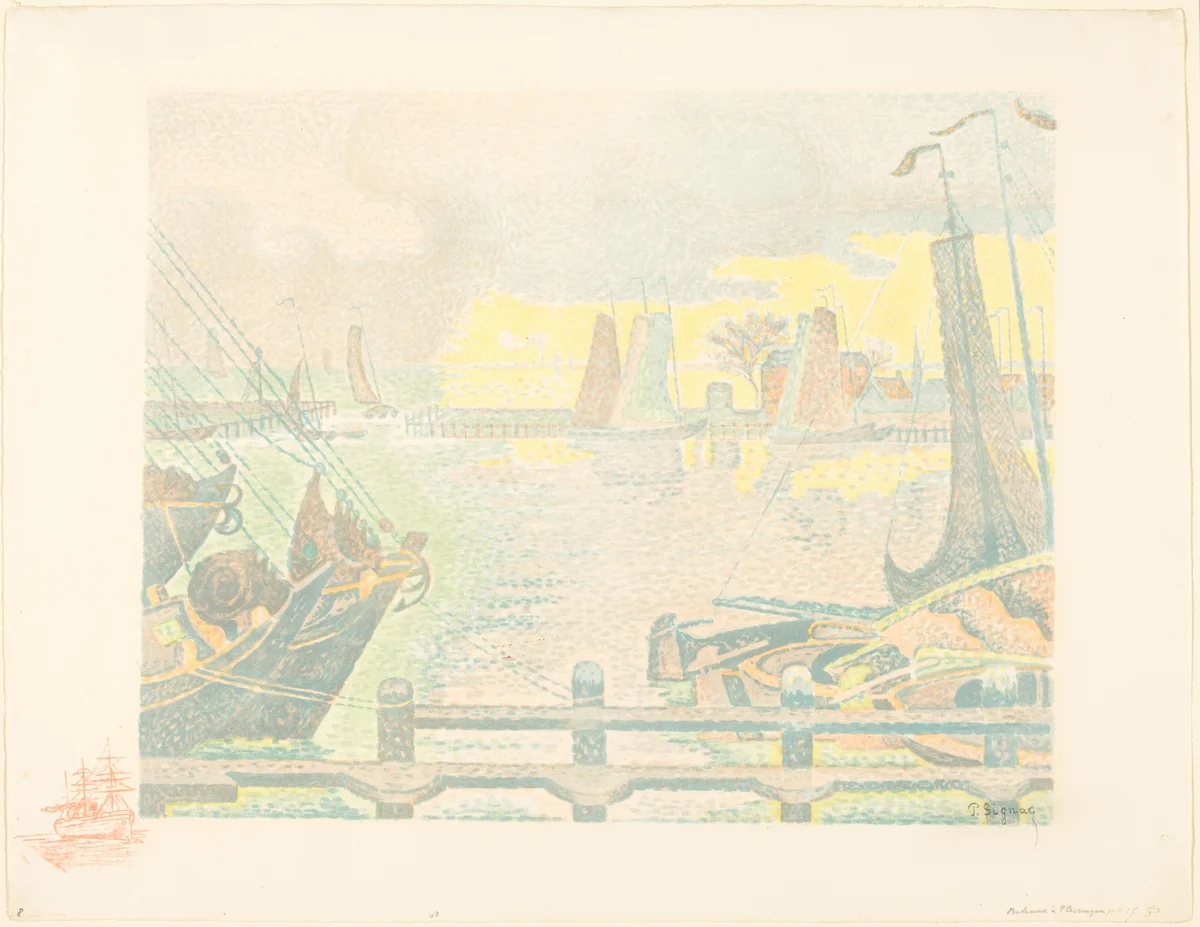 Boats at Flushing (Bateaux à Flessingue) by Paul Signac, print, 1895