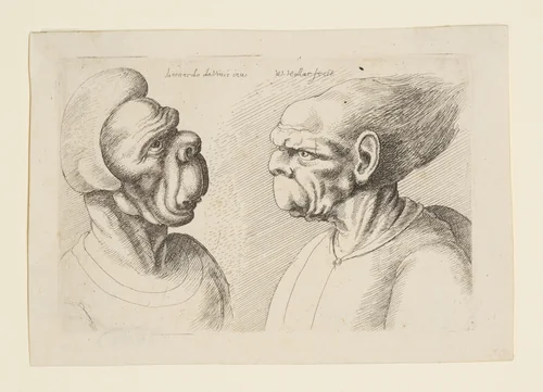Two Deformed Heads with Very Long Upper Lips by Wenceslaus Hollar, print, 1645