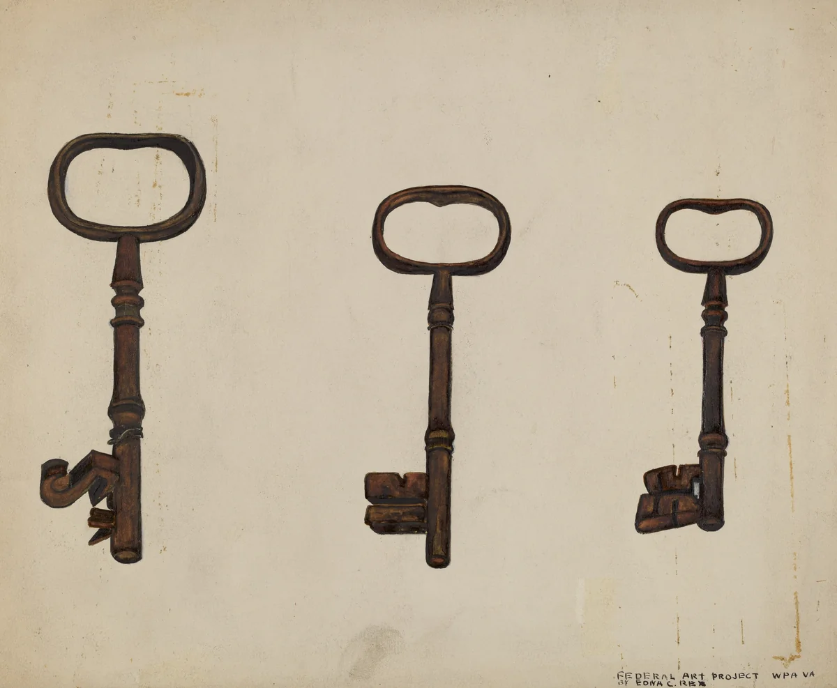 Keys to John Marshall House by Edna Crenshaw Rex, index of american design, 1937