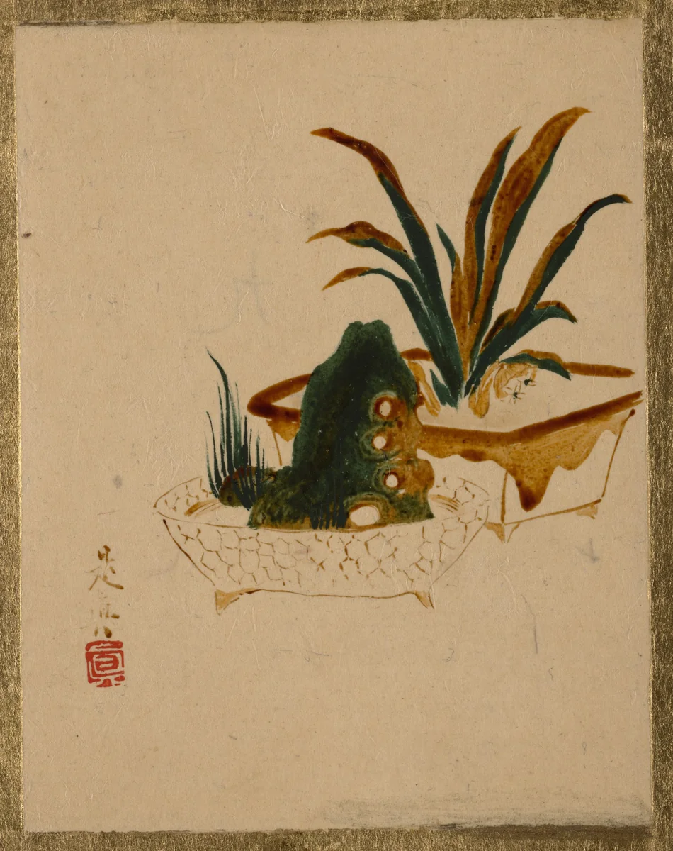 Flowers in Jardenierres by Shibata Zeshin (柴田是真), painting, 1807-1868