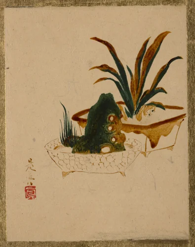 Flowers in Jardenierres by Shibata Zeshin (柴田是真), painting, 1807-1868