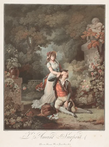 The Lover Surprised (L'Amant Surpris) by Charles Melchior Descourtis, print, 1793-1803