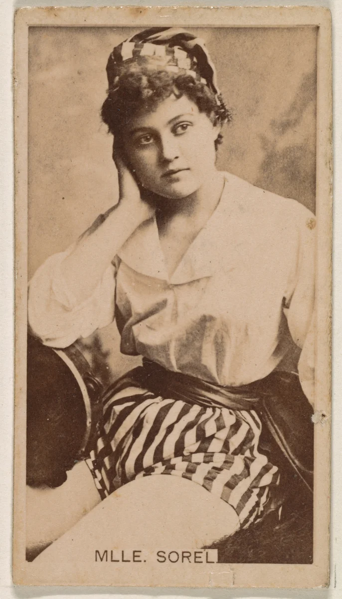 Mlle. Sorel, from the Actresses series (N245) issued by Kinney Brothers to promote Sweet Caporal Cigarettes by Kinney Brothers Tobacco Company, photograph, 1890