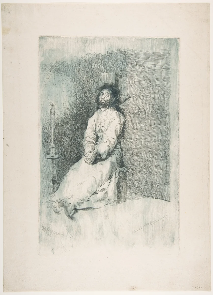 Garroted Man by Goya, print, 1770-1780