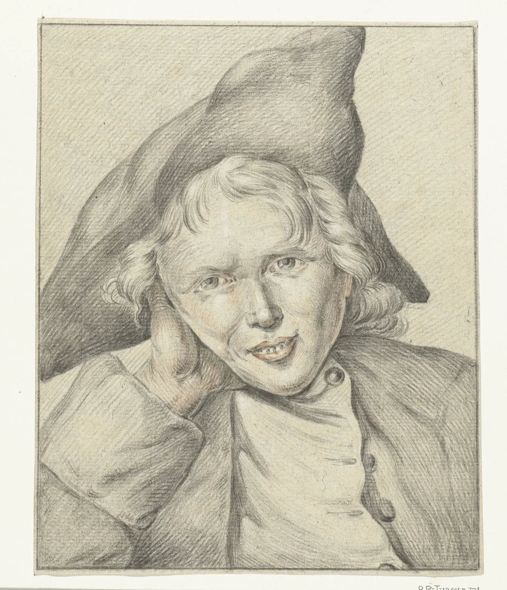 Lachende jongen, en face by Jean Bernard, drawing, 1775-1833