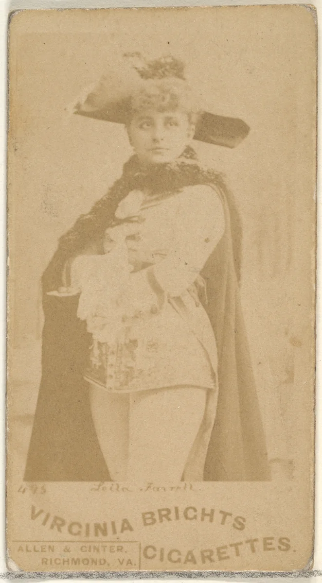 Card 495, Leila Farrell, from the Actors and Actresses series (N45, Type 1) for Virginia Brights Cigarettes by Allen & Ginter, photograph, 1885-1891