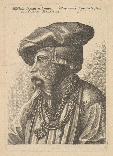 Bearded man with chain necklace, possibly from "A Collection of Original Etchings" by Wenceslaus Hollar, print, 1647