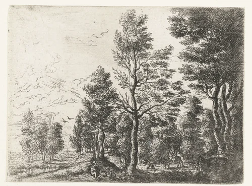 Landschap met een man met een ezel by Philips Augustijn Immenraet, print, 1637-1679