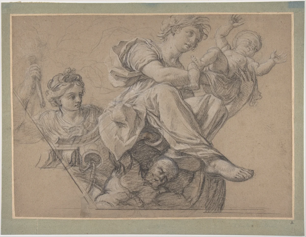Allegorical Figures for a Ceiling Decoration by Michel Corneille, drawing, 1615-1664