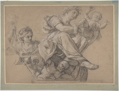Allegorical Figures for a Ceiling Decoration by Michel Corneille, drawing, 1615-1664