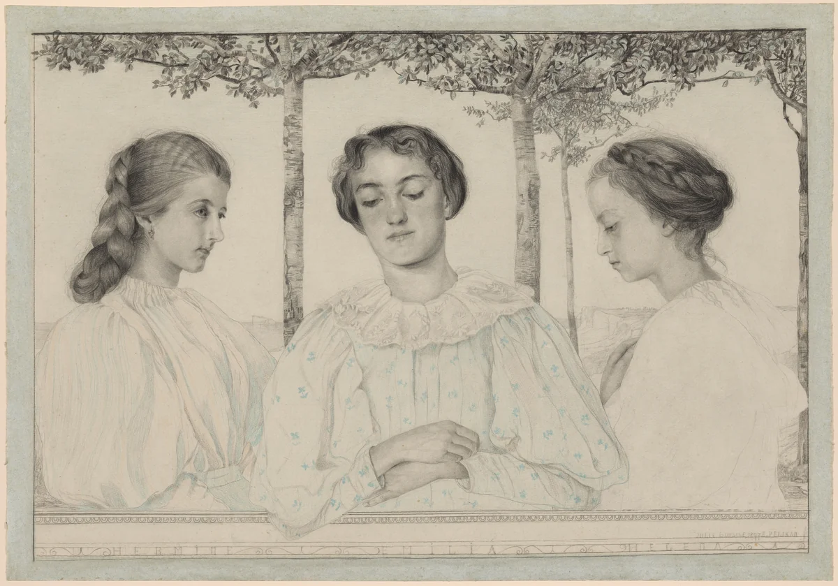 A Triple Portrait of Hermine, Emilia, and Helena by Emilie Mediz-Pelikan, drawing, 1897