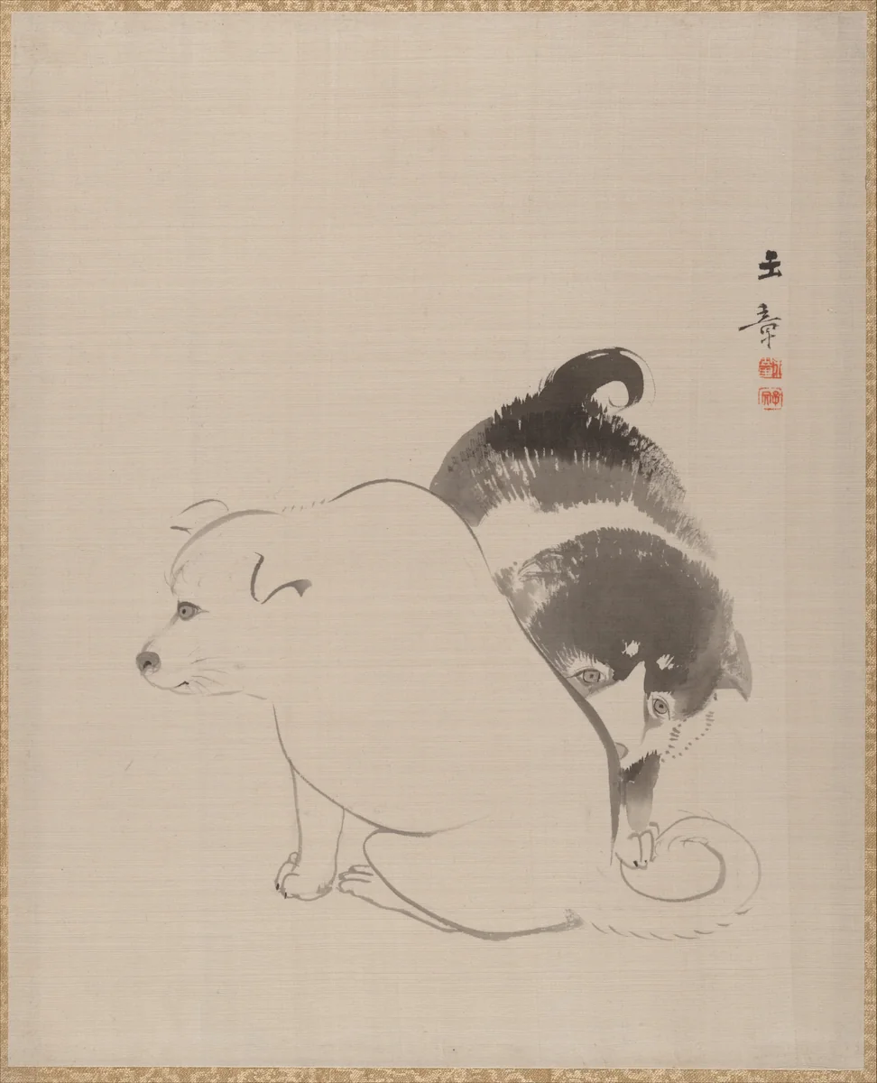 A Pair of Puppies by Kawabata Gyokushō, painting, 1887-1892
