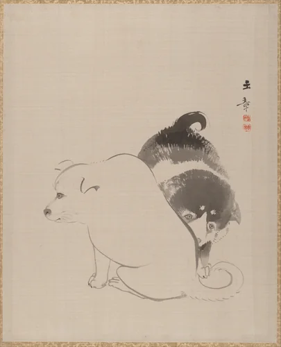 A Pair of Puppies by Kawabata Gyokushō, painting, 1887-1892