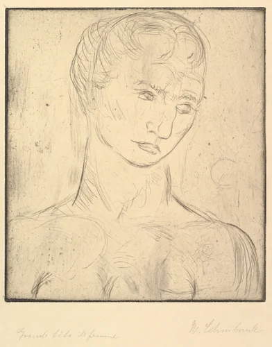 Head of a Woman (Kopf Groß) by Wilhelm Lehmbruck, print, 1912