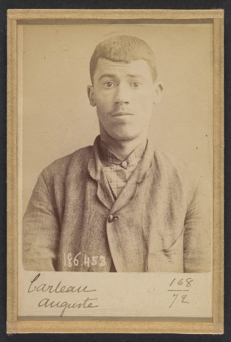 Carteau. Auguste. 23 ans, né à St-Florent (Cher). Verrier. Anarchiste. 1/5/92. by Alphonse Bertillon, photograph, 1892