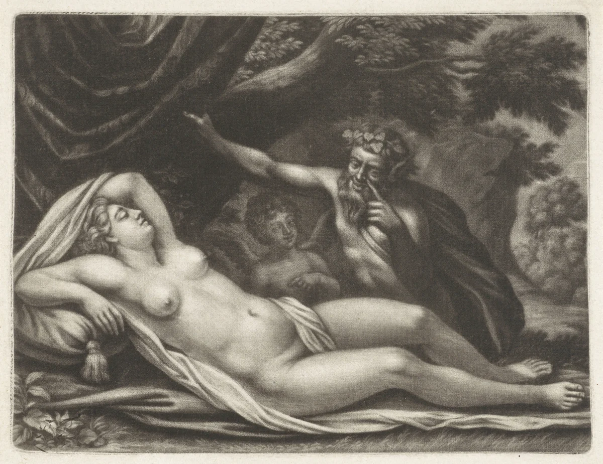 Sater bespiedt de slapende Venus by Jan van Somer, print, 1655-1700