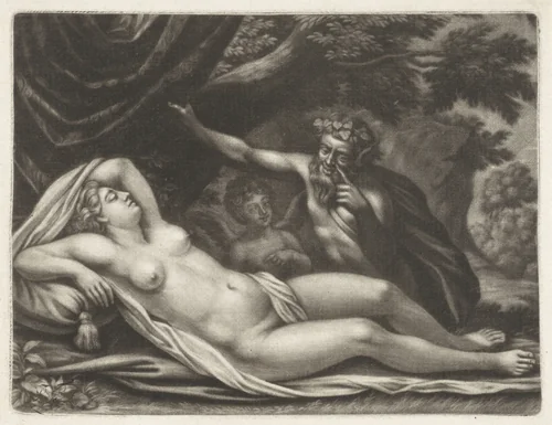 Sater bespiedt de slapende Venus by Jan van Somer, print, 1655-1700