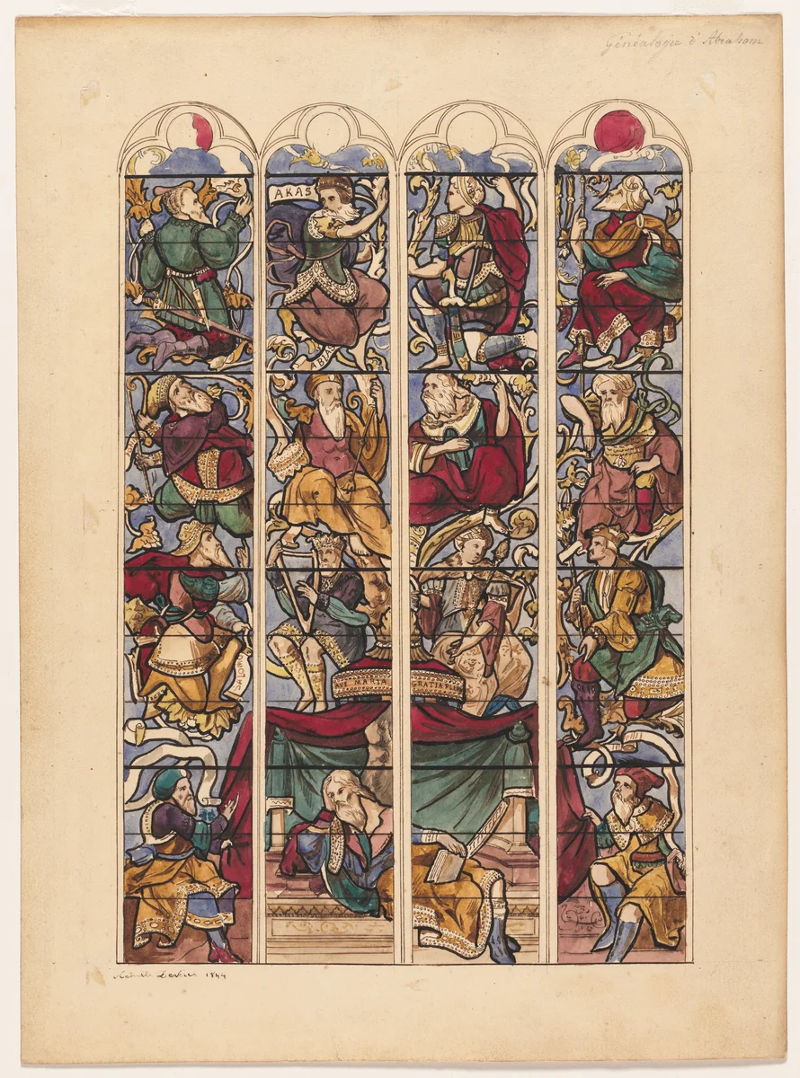 Study for Four Stained Glass Windows "Généalogie d'Abraham" by Achille Devéria, drawing, 1844