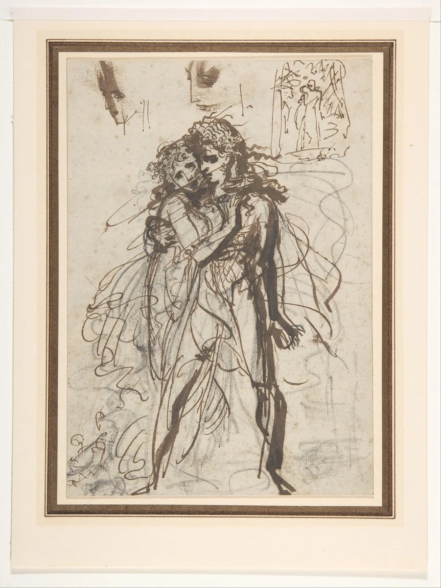 A Man and a Woman Embracing by Antoine-Jean Gros, drawing, 1771-1835