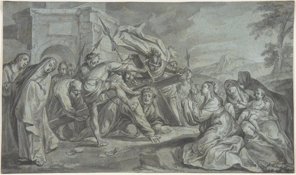 Christ Carrying the Cross by Johann Wolfgang Baumgartner, drawing, 1720-1761