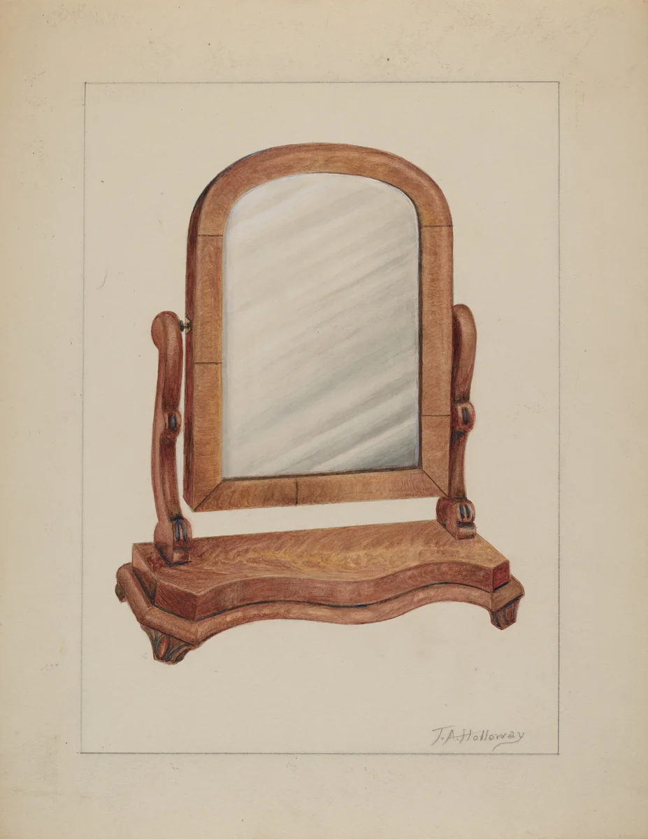 Mirror with Wood Base by Thomas Holloway, index of american design, 1937