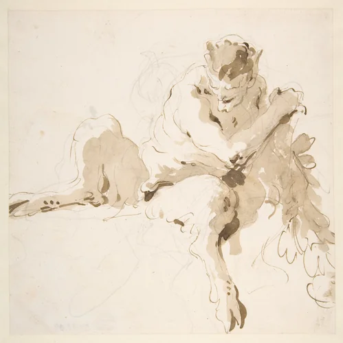 Seated Satyr Holding a Garland by Giovanni Battista Tiepolo, drawing, 1696-1770