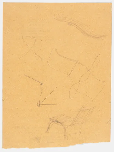 Chair without Arms. Reclining Chair without Arms. (Perspective and elevation sketches) by Ludwig Mies van der Rohe, mies van der rohe archive, 1926