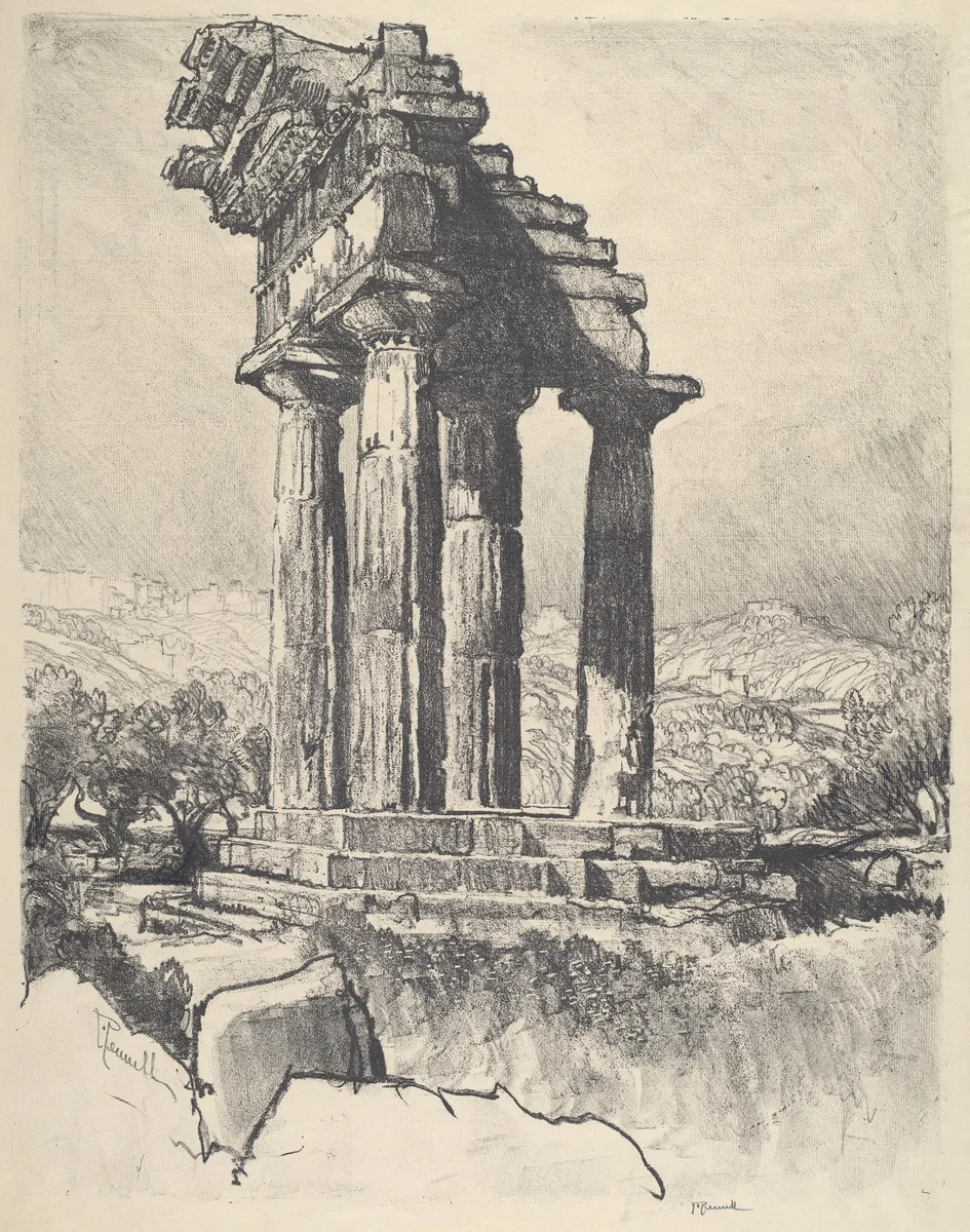 The Columns of Castor and Pollux, Girgenti by Joseph Pennell, print, 1913