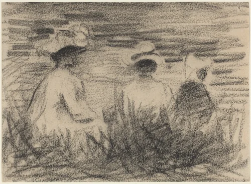 Three Figures Seated in a Meadow, Seen from the Back by French 19th Century; French 20th Century, drawing, 1850-1899