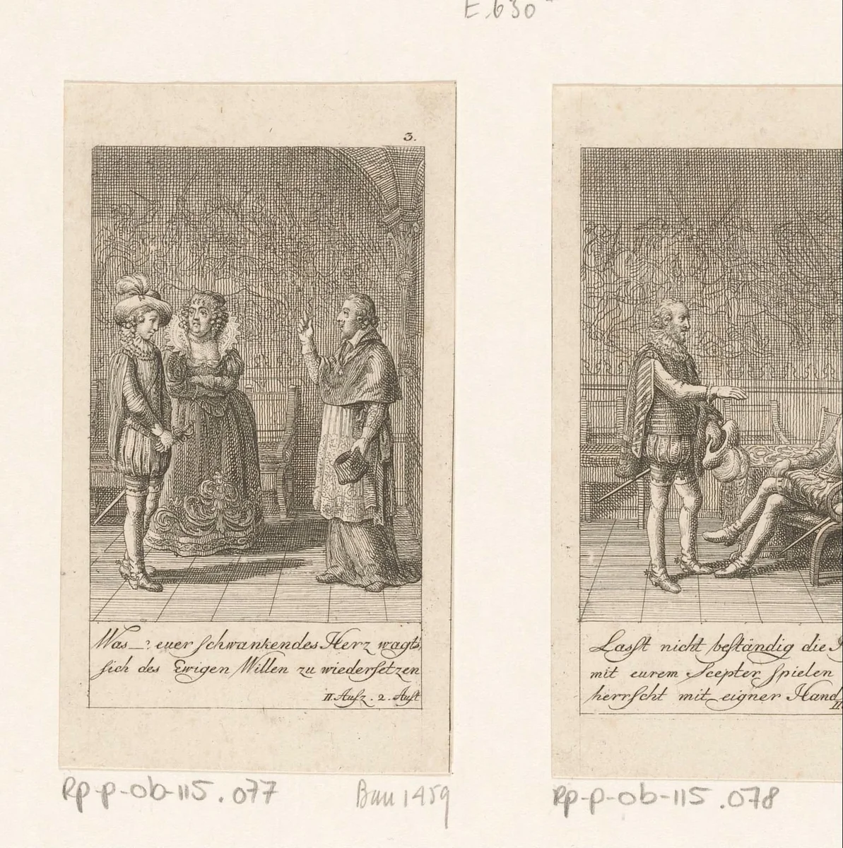 Catharina de' Medici en Karel van Lotharingen proberen Karel IX te overtuigen by Daniel Nikolaus Chodowiecki, print, 1790