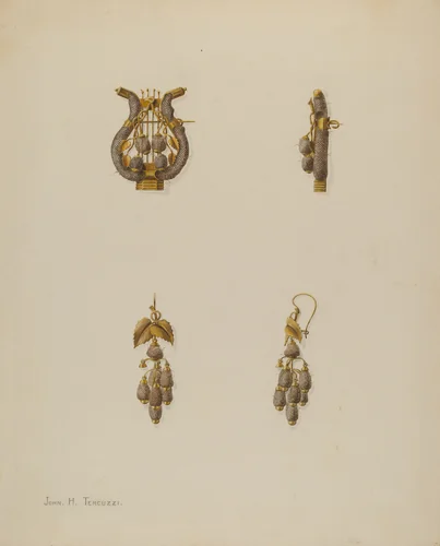 Brooch and Earrings by John H. Tercuzzi, index of american design, 1938