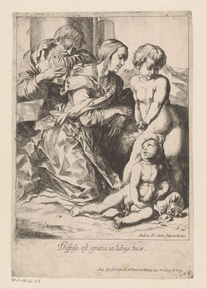 Heilige familie met Johannes by Pierre Brebiette, print, 1608-1650