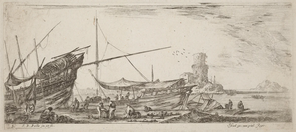 Harbor View by Stefano della Bella, print, 1644
