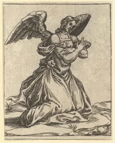The Virgin of Sorrows: Angel; one of nine surrounding compartments from the Virgin of Sorrows, now separated by Giorgio Ghisi, print, 1520-1582