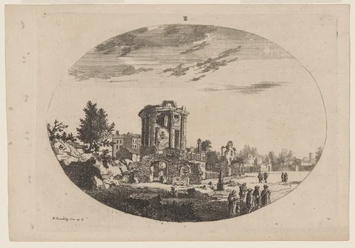 Ruined Circular Temple by Paul Sandby, print, 1745-1755