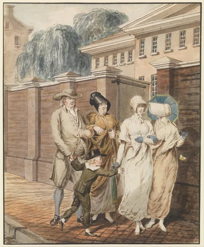 Sunday Morning in front of the Arch Street Meeting House, Philadelphia by John Lewis Krimmel, artwork, 1811-1816