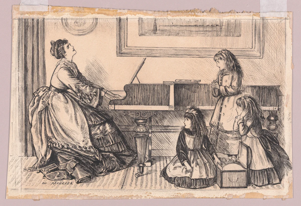 Queen Prima Donna at Home, for "Punch," November 7, 1874 by George Du Maurier, drawing, 1874